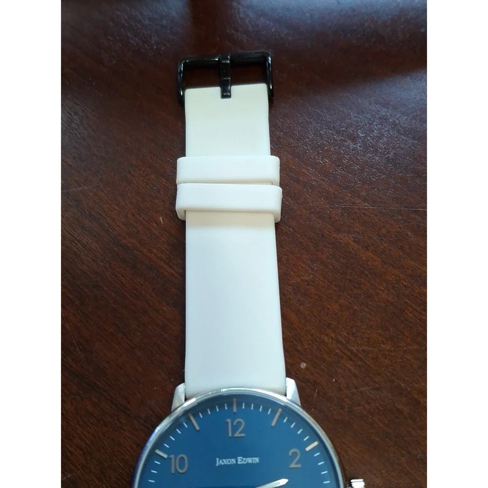 Mens Jaxon Edwin Watch W/ Sapphire Crystal & Swiss Movement. White Rubber Strap.